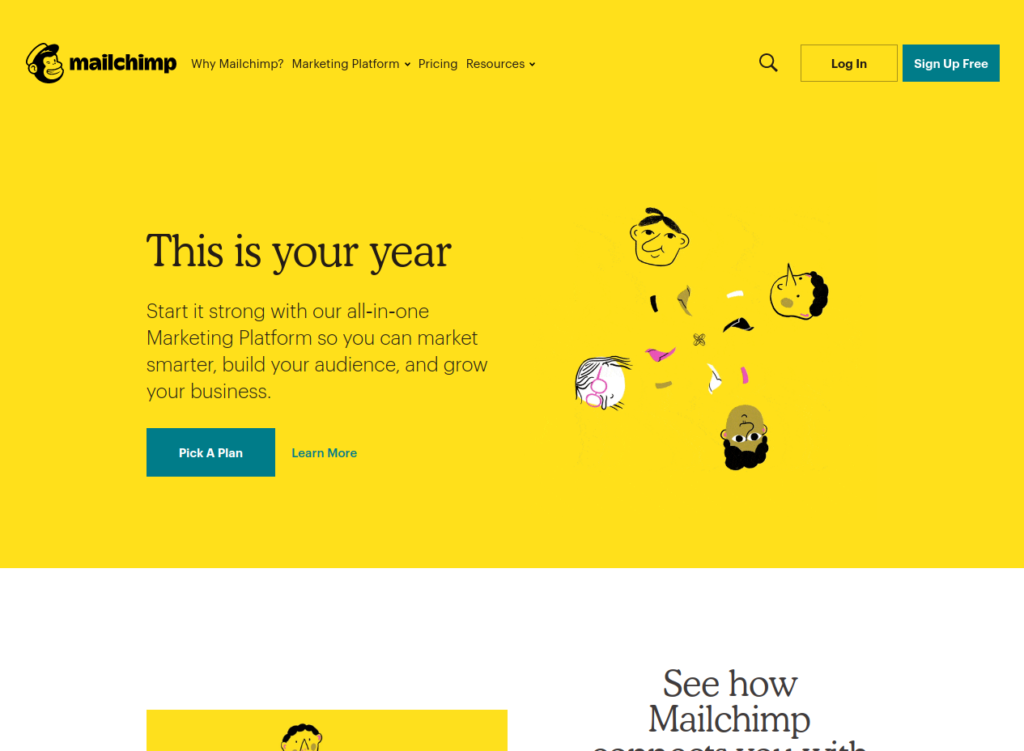 Mailchimp's homepage view