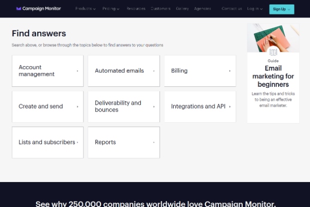 Campaign Monitor's FAQ section